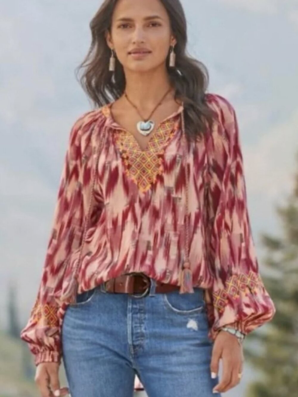 Sundance distant travels tassel peasant blouse size small colorful boho